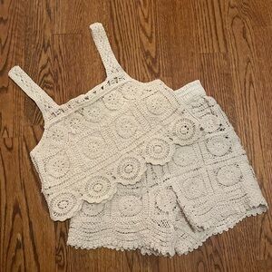 Rebellion Again 2 Piece Crochet Boho Crop Top and Shorts Set